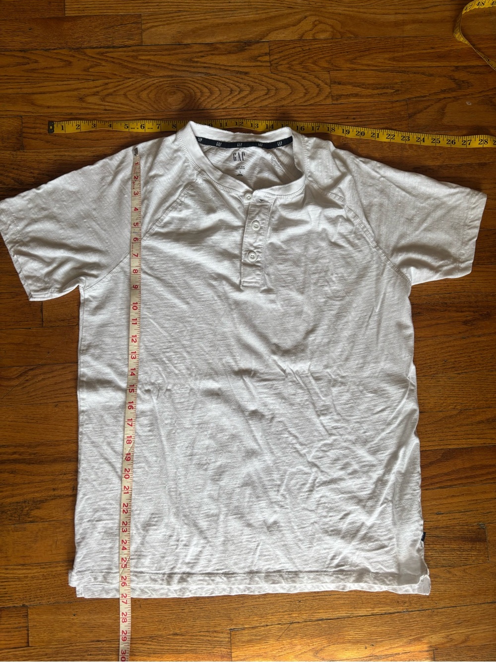 GAP Men's White Henley Short-Sleeve Shirt 100% cotton size L